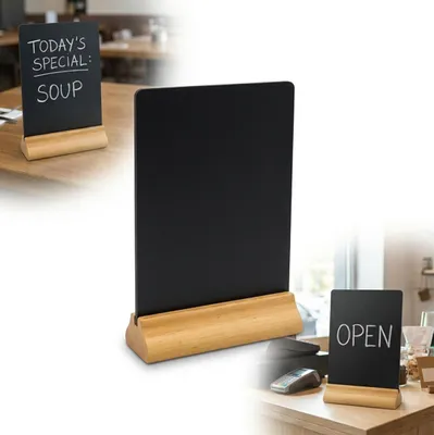 Produktbild von Holz-Informationsständer für einen Tisch, doppelseitiges A5-Schild, Birke