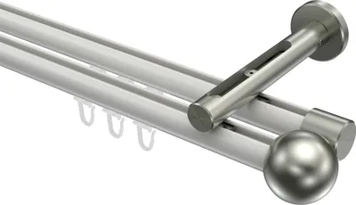 Produktbild von Interdeco Innenlaufstange / Gardinenstange mit Innenlauf Weiß / Edelstahl-Optik, Typ Siteno Luino (Kugel), 20 mm Ø 2-läufig, 540 cm