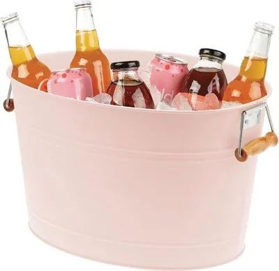 Image de Glacière métallique pour champagne avec poignées en bois - glaçons pour le vin et la bière - rose pastel
