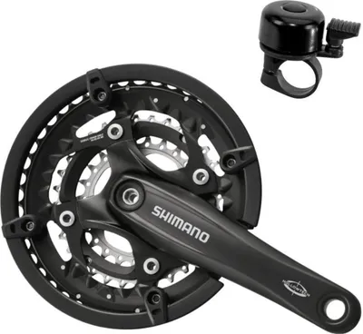 Produktbild von Shimano Kurbelgarnitur Trekking FC-T521 Octalink 170 mm Kurbelarmlänge 3 x 10 Hollowtech 44-32-24 Zähne mit Kettenschutzring in schwarz inkl. Fahrradklingel
