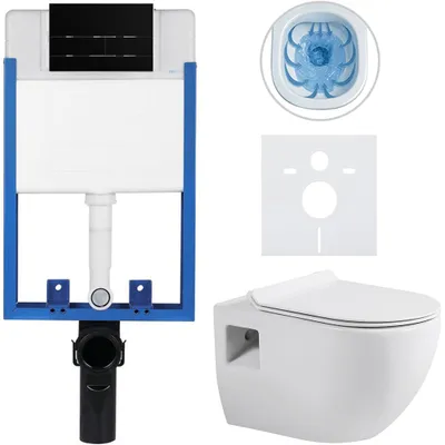 Immagine prodotto di Set completo per WC sospeso Lite/Dure - bianco lucido - pulsante per WC Line, nero opaco - da incasso - 51x35 cm
