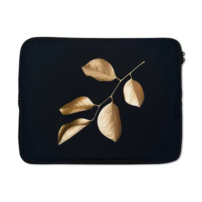 Produktbild von MuchoWow® Laptop Hülle 15 Zoll Blätter - Zweig - Gold - Luxus Laptoptasche - Laptoptasche - Sleeve - Rundum-Schutz