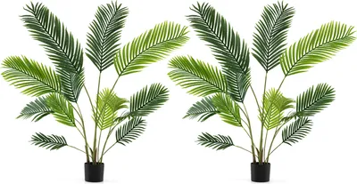 Immagine prodotto di COSTWAY Set di 2 palme Areca artificiali 140 cm, pianta artificiale in vaso, palma artificiale con foglie, pianta artificiale da appartamento, palma decorativa verde