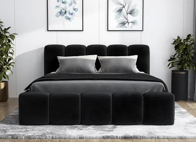 Produktbild von Polsterbett SON-OM   mit Bettkasten und Metallgestell 140 x 200 cm. Modernes Doppelbett mit Stauraum, ohne Matratze. Farbe: Schwarz