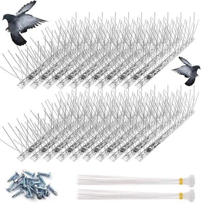 Productafbeelding van Famanu vogelwerende punten - Set van 20 stuks - RVS - 33 cm lang - geschikt voor dak, omheining, balkon en tuin - duurzaam en eenvoudig te monteren