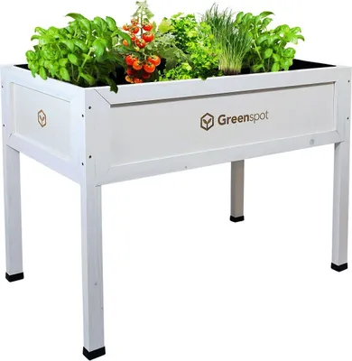 Produktbild von QLS Hochbeet aus Holz 110x55 cm-Balkon Kräuterbeet wetterfest mit Vlies weiß 11277