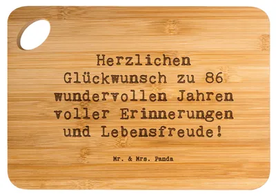 Produktbild von Mr. & Mrs. Panda holzschneidebrett Spruch 86. Geburtstag - Transparent - Geschenk, Brett, Küchenbrett, Freude, Mut, Glückwunsch, Frühstücksbrettchen, Erinnerungen