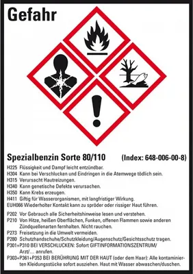 Produktbild von Dreifke® Aufkleber I GHS-Etik.Spezialbenzin Sorte 80/110, GefStoffV/GHS/CLP, ...
