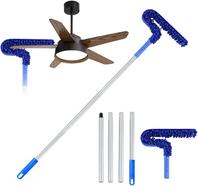 Image de Brosse télescopique pour enlever la poussière - Extensible jusqu'à 140 cm - Brosse à lamelles flexibles avec manche télescopique - Brosse pour enlever les toiles d'araignées - Lavable - Idéale pour les plafonds, les ventilateurs
