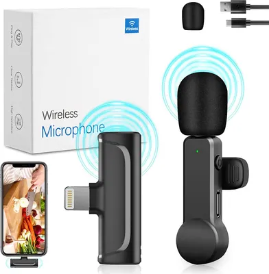Obrázek produktu pro Bezdrátový mikrofon Lavalier kompatibilní s iPhonem iPad, Plug-Play 2,4 GHz bezdrátový mikrofon pro nahrávání, YouTube, TikTok, Facebook Live Stream, automatická synchronizace s redukcí šumu