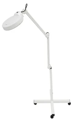 Zdjęcie produktu dla Lampa lupowa LED – lupa stojąca na kółkach – 5-krotne powiększenie – 24W światło zimne – regulowany ramię obrotowe o długości 45 cm – wysokość 1,5 m – biała