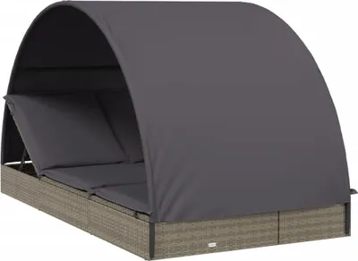 Obrázok produktu pre vidaXL Lehátko pre 2 osoby so strieškou sivé 211x112x140 Polyratan