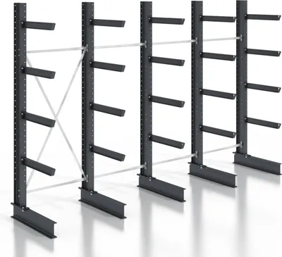 Produktbild von STIER Kragarmregal schraubbar einseitig 4 Felder mit 4 Ebenen 5120x2530x400mm