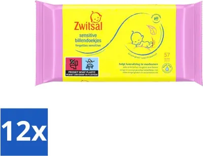 Produktbild von Zwitsal – Babypflege – Sensitive Baby-Feuchttücher – Für empfindliche Babyhaut – 57 Tücher - Vorteilspack - 12 Stücke