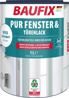 Produktbild von BAUFIX PUR Fenster- & Türenlack weiss seidenmatt, 1 Liter, Weißlack
