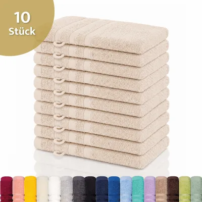 Produktbild von Lavea® 10er Set Waschhandschuh 15x21 cm – Waschhandschuhe aus 100% Baumwolle, weicher Frottee Waschlappen – Frottierserie Elena – Crème