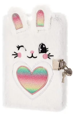 Image de Journal intime secret, modèle "Fille avec château", carnet en peluche, motif "lapin arc-en-ciel", plusieurs couleurs