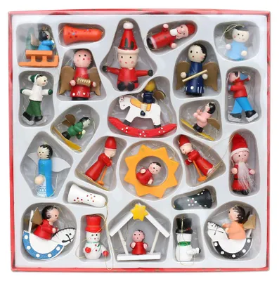 Immagine prodotto di Set di 24 decorazioni natalizie in legno, multicolore, di circa 3-6 cm