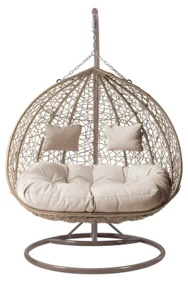 Produktbild von MIRJAN24 Hängesessel Opam, Zweisitzer Hängekorb, Stilvoll Gartensessel mit Stahlskelett (Farbe: Beige  / Kissen: Beige)