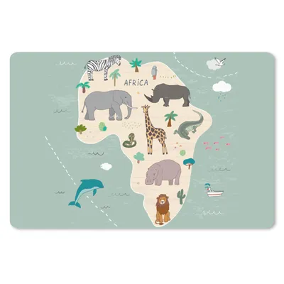 Produktbild von MuchoWow® Schreibtischunterlage Weltkarte Kinder - Tiere - Afrika - Jungen - Blau - Kinder 60x40 cm - XXL Mauspad - Großes Mauspad