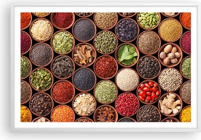 Produktbild von Gerahmtes Poster - Weißer Rahmen - Gewürz Küche - 91,5x61 cm - Wand Bild - Wanddeko - Wandbilder - Kunstposter - Wandposter - Bilderrahmen - Bilder - Kunstdruck - Wandbild - P2WAA91x61-3600