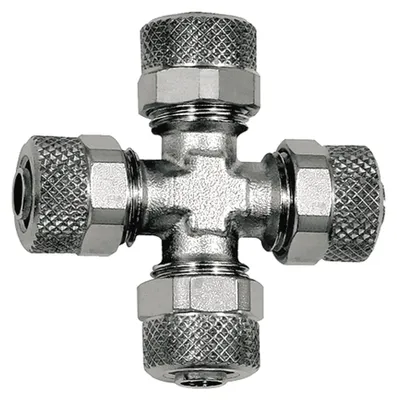 Produktbild von Riegler Kreuzverbindung, für Schlauch 10/8 mm, SW 12, Messing vernickelt