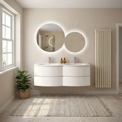 Immagine prodotto di Mobile bagno sospeso 140cm curvo bianco lucido moderno | Los Angeles