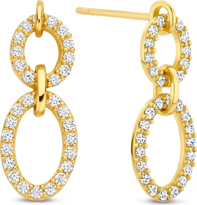 Produktbild von New Bling 9NBG-0738 Gold-Ohrringe mit Zirkonia - Ohrstecker - Oval - 6 + 9mm - Zirkonia - 17mm Länge - 14 Karat - Gold