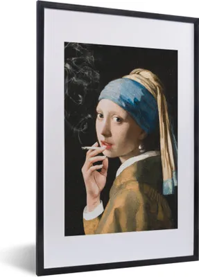 Produktbild von MuchoWow® MuchoWow® Gerahmtes Poster Mädchen mit Perlenohrring - Johannes Vermeer - Zigaretten 40x60 cm - Poster mit zchwarzem Bilderrahmen - Poster in Rahmen