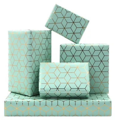 Obrázek produktu pro balicí papír - Geometrický vzor - Zlatá fólie - 50 x 70 cm - 4 listy - Vhodný pro narozeniny/svatby - Balicí papír