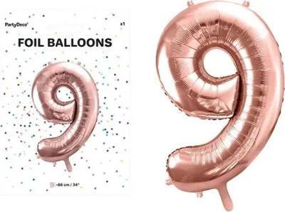 Produktbild von Folienballon Zahl "9", Roségold, 86cm, 1 Stk.