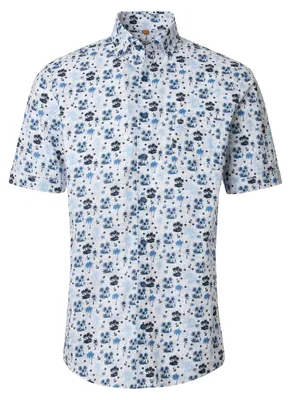 Produktbild von Redmond XXL Kurzarmhemd Palmenprint blau-weiß