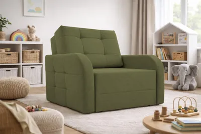 Produktbild von MOEBLO Schlafsessel PORTO 80 – Sofa Sessel Jugendsofa Schlafsofa 1-Sitzer Gästebett mit Schlaffunktion und Bettkasten Kindersofa (BxHxT): 101x90x100 cm - Olive (BRAGI 77)