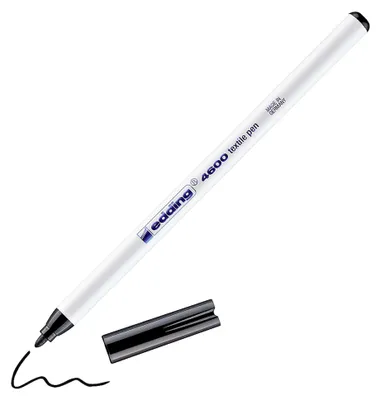 Produktbild von Edding 4600 Textilstift schwarz, Rundspitze 1 mm, Schwarz, Weiß, Medium, Tinte auf Wasserbasis, Rundspitze, Rund