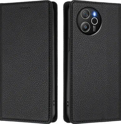 Produktbild von Litchi Leder Handyhülle für Blackview Shark 8/Oscal Tiger 12 Wallet Kartenfächer Standfunktion Hülle Schwarz