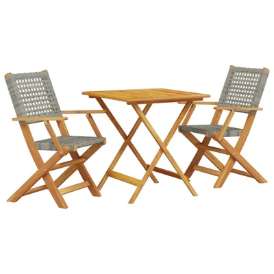 Produktbild von vidaXL 3-tlg. Bistro-Set Grau Poly Rattan und Massivholz