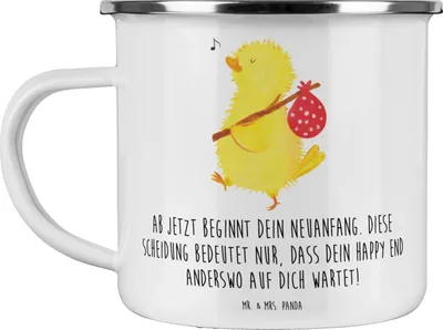 Produktbild von Mr. & Mrs. Panda Haferl Neuanfang Scheidung - Weiß - Geschenk, Heirat, Teebecher, Teetasse, Emaille Tasse, inspirierender Spruch, Heiraten, becher, Mut, Geschenke, Pott