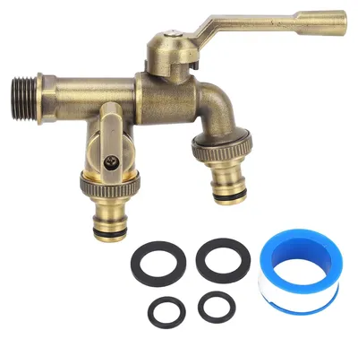Immagine prodotto di Rubinetto antigelo - Doppio bocchettone esterno - Ottone - Ingresso 3/4 di pollice - 2 uscite da 25 mm - Ottone anticato - Bocchettoni esterni