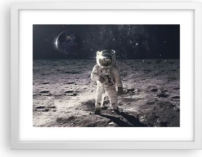 Produktbild von Gerahmtes Poster - Weißer Rahmen - Mond Erde Astronaut - 40x30 cm - Wand Bild - Wanddeko - Wandbilder - Kunstposter - Wandposter - Bilderrahmen - Bilder - Kunstdruck - Wanddekoration - P2WAA40x30-4882
