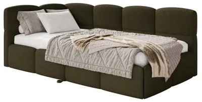 Obrázok produktu pre Selsey Cloudy – čalúnená posteľ, bouclé, olivovo zelená farba, 170x185 cm – ľavá strana
