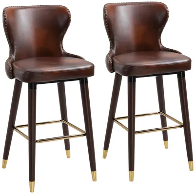 Produktbild von Barhocker 2er Set mit Rückenlehne – Kunstleder, 52 x 53 x 101 cm, Braun