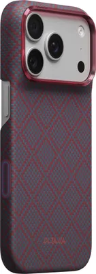 Immagine prodotto di Custodia PITAKA Edge Case Argyle MagSafe per iPhone 18 Pro / 17 Pro, colore blu e rosso
