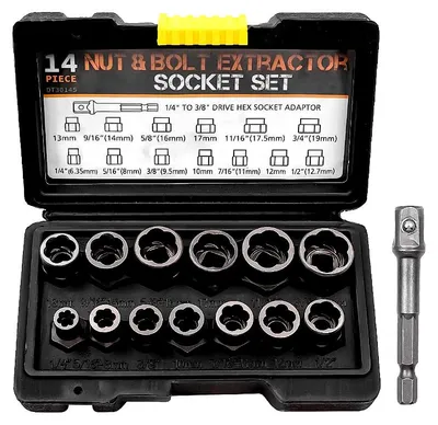 Produktbild von Schraubenausdreher-Set 13-teilig für beschädigte Schrauben und Muttern mit Adapter und Koffer