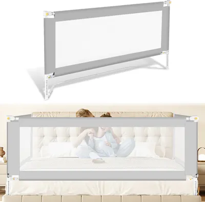 Produktbild von TolleTour 150cm Bettschutzgitter Kinder Bettgitter Höhenverstellbar Kinderbettgitter für Familienbett und Kinderbett, Rausfallschutz für Bett, Grau