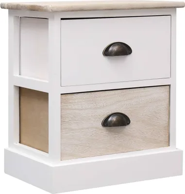 Imagen del producto de vidaXL Mesitas de noche, 2 unidades, blanco y color natural, 38 x 28 x 45 cm, madera de paulownia