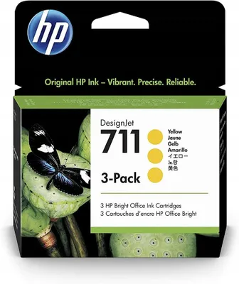 Zdjęcie produktu dla HP Zestaw 3 sztuk żółtych wkładów atramentowych 711 DesignJet 29 ml, Drukarka HP DesignJet T120, drukarka HP DesignJet T520 ePrinter, Termiczny druk atramentowy, Żółty, CZ136A, Singapur, Malezja, 114,8 mm