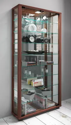 Produktbild von VCM Glasvitrine stehend | Vitrine Glas mit ESG-Sicherheitsglas | Maße ca. H. 115 x B. 59 x T. 18 cm | Standvitrine Glas | Modern und platzsparend | Glas Vitrinenschrank – Lumo Maxi Spiegel