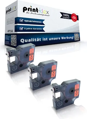 Produktbild von 3x Kompatible Schriftbänder für Dymo D1 45017 Labelwriter 400 Duo Dymo 1000 1000Plus 2000 3500 5500 Labelmaker4500 Pocket S0720540 12mm Bechriftungs Etiketten Schwarz/Rot - Color Pro Serie