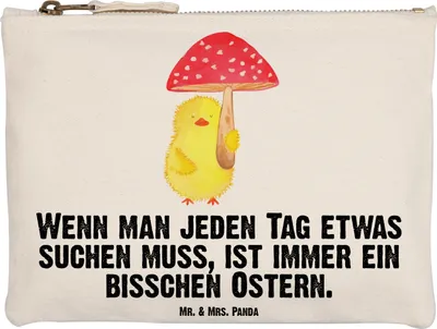 Produktbild von Mr. & Mrs. Panda Kulturbeutel Küken Fliegenpilz Grösse XL Große - Weiß - Geschenk, Glückspilz, Federtasche, kosmetiktäschchen, Make-Up Tasche, Federmappe, Ostern, Frohe