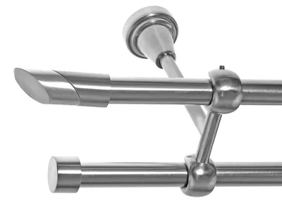 Produktbild von Gardinenstange Set Edelstahl Look Metall Ø 16mm zur Deckenbefestigung 2-lauf Schräge - Spitz, Länge wählbar D24 E13 E16
